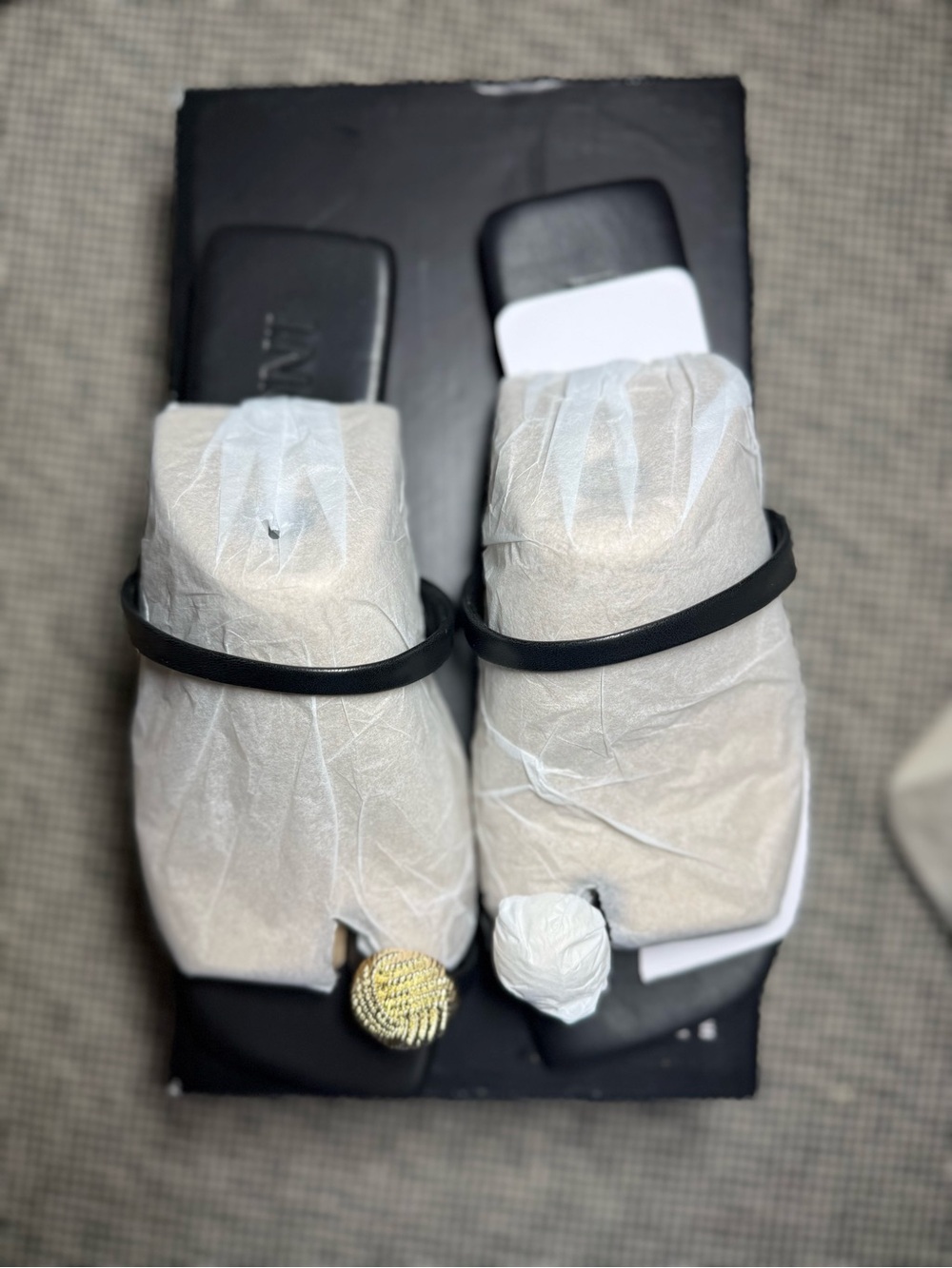 INC Black Slide Sandals with Gold Accent Size 7.5